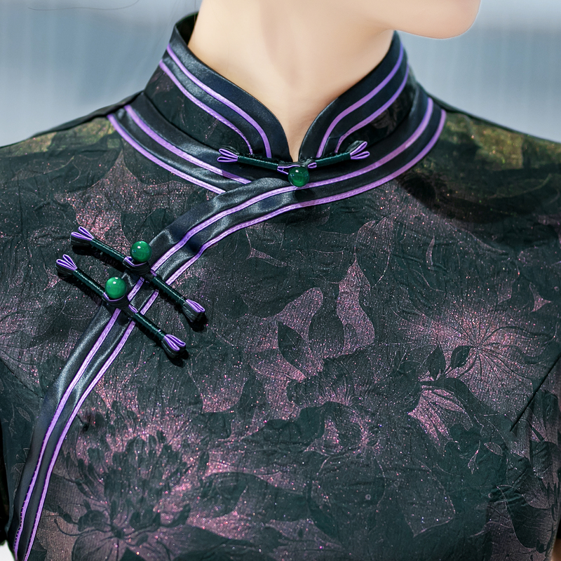 白幼秀新款2025复古时尚优雅中式立领港风款旗袍中国风旗袍5561