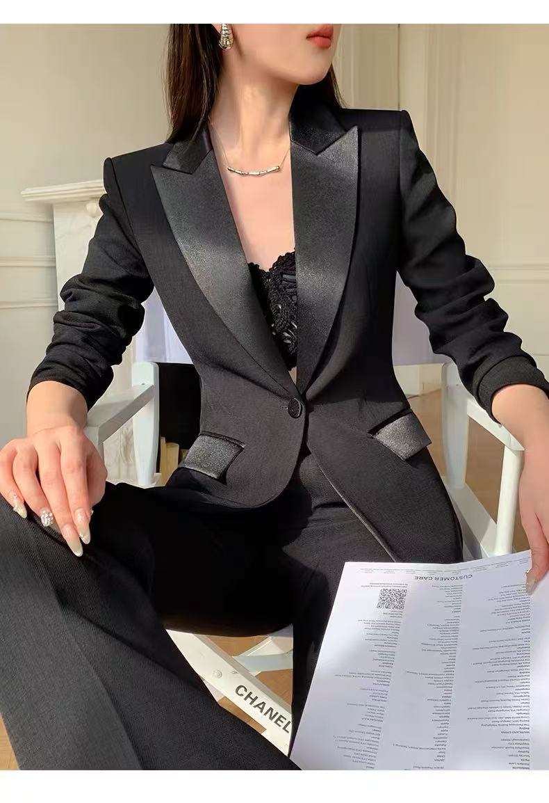 1189歌维娅韩版黑色时尚显瘦职业修身西服套装（无胸针）