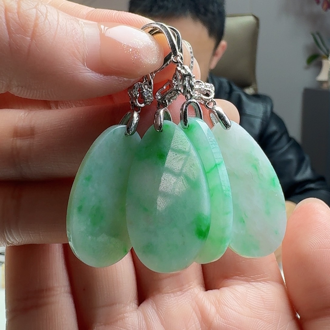 翡翠耳饰银S925镶嵌多样性发货其一