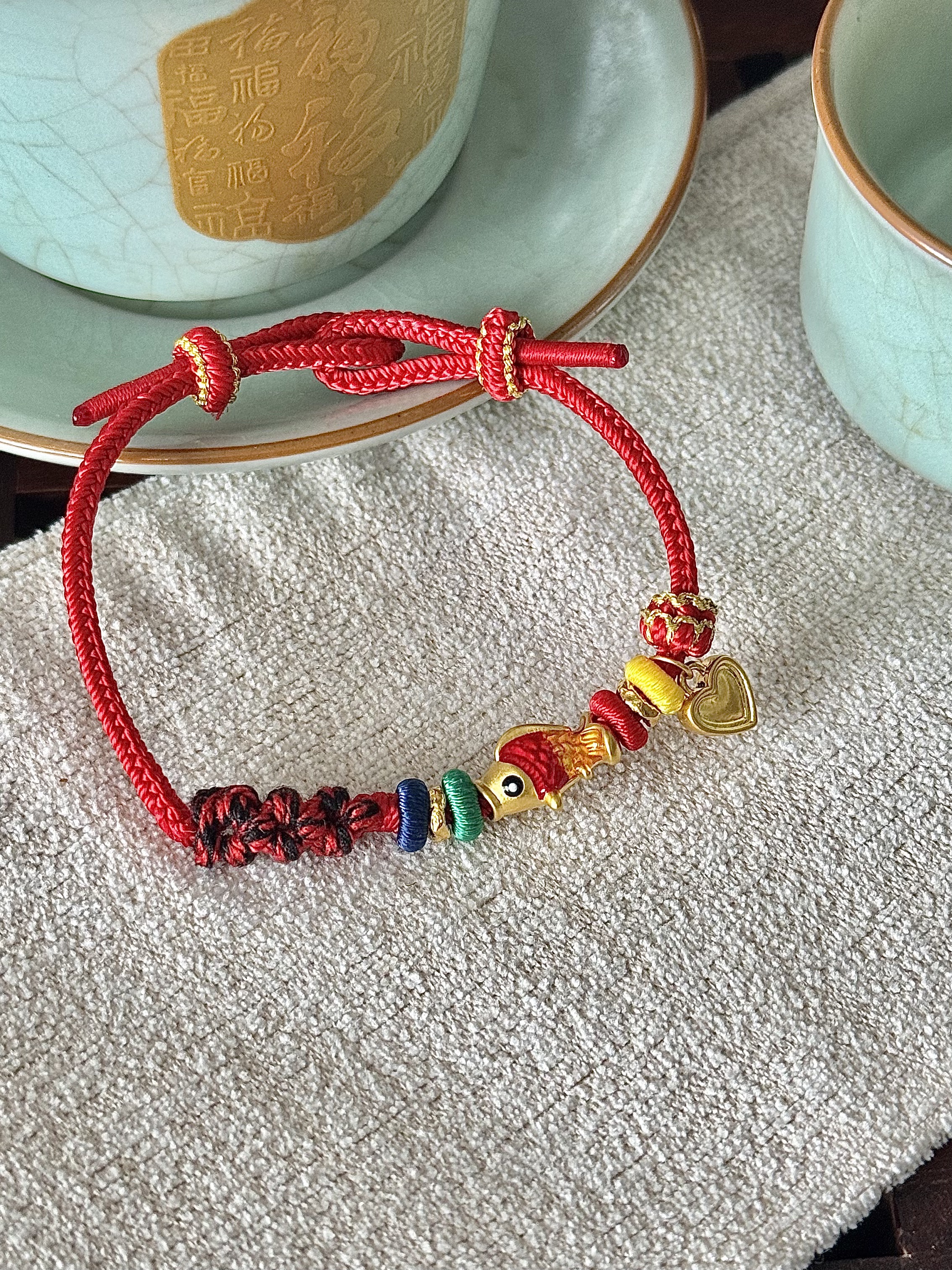 「鱼跃龙门」手工设计款古法手编黄金五彩渐变鱼跃龙门手绳