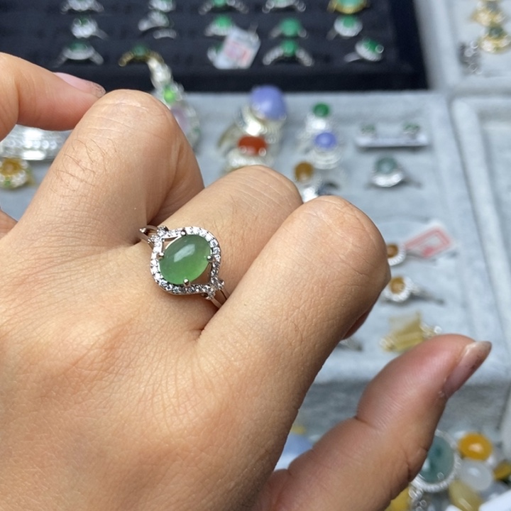 翡翠戒指银S925镶嵌戒指