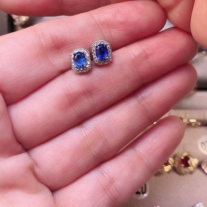 蓝晶石耳饰银S925镶嵌