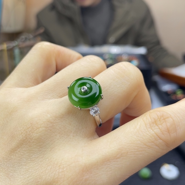 和田玉银S925镶嵌戒指