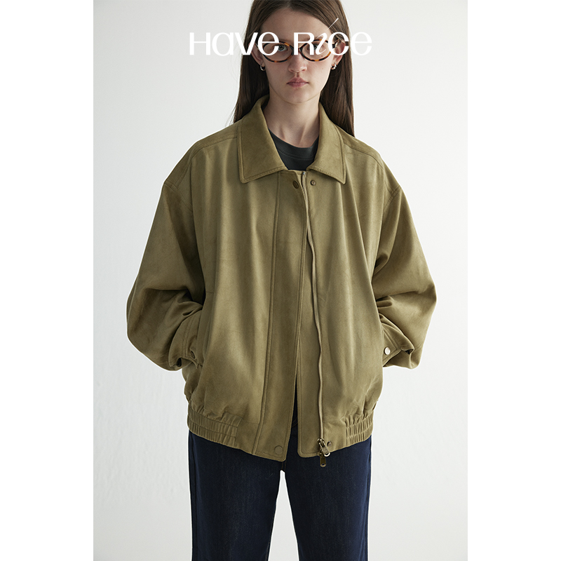 【自由绿野外套】HAVERICE自由绿野 百搭中性复古羊皮绒小翻领外套