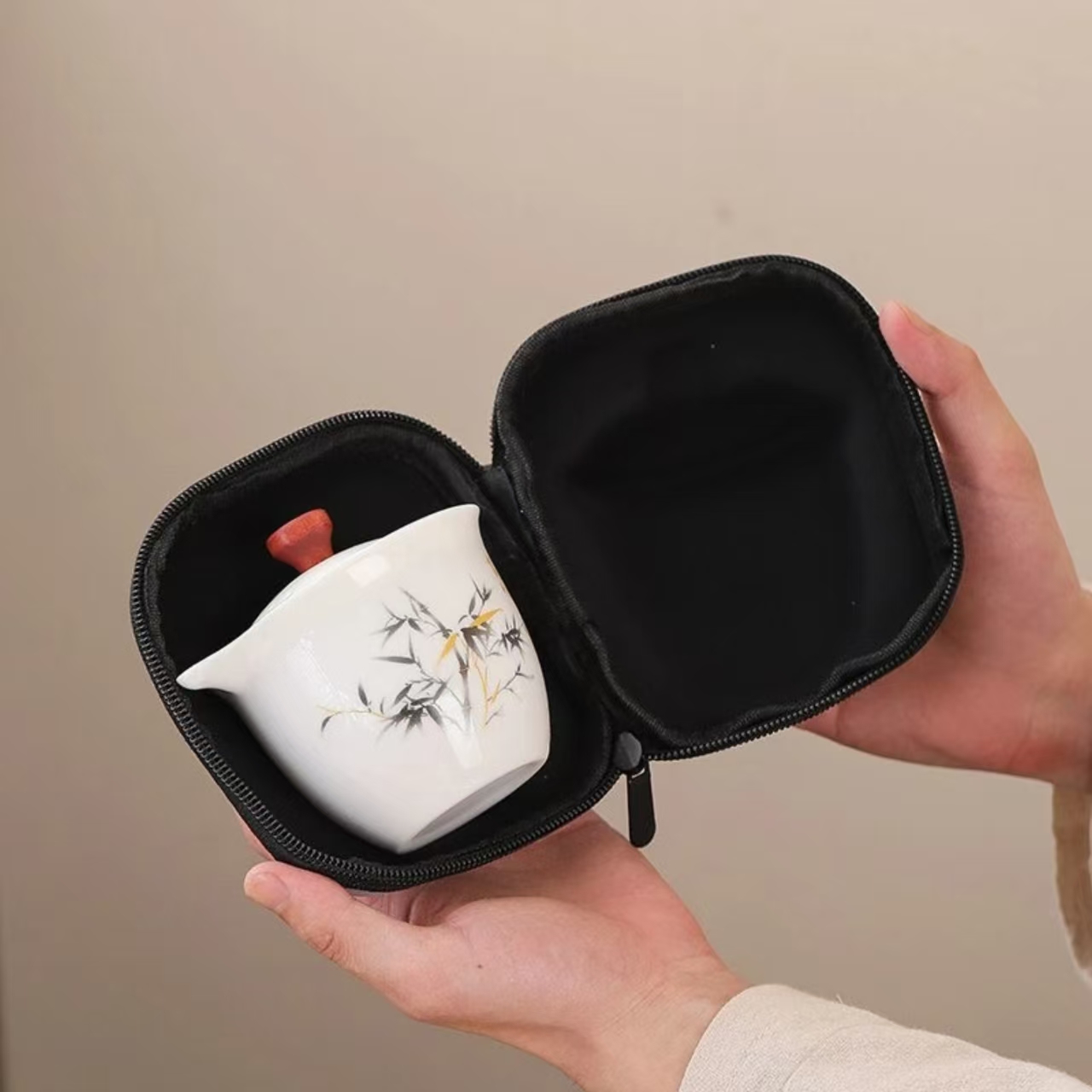  11【闪购商品】白瓷【富竹】手抓壶3杯-旅行套羊脂玉白瓷茶杯ZH349