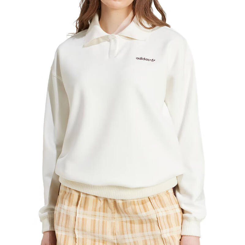 【创意谷AD专享】三叶草女士复古运动小翻领卫衣套头衫IX7417