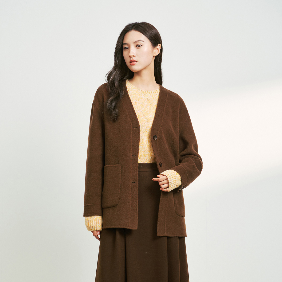 【李老板专属】【100绵羊毛】V领直筒大衣气质通勤款外套