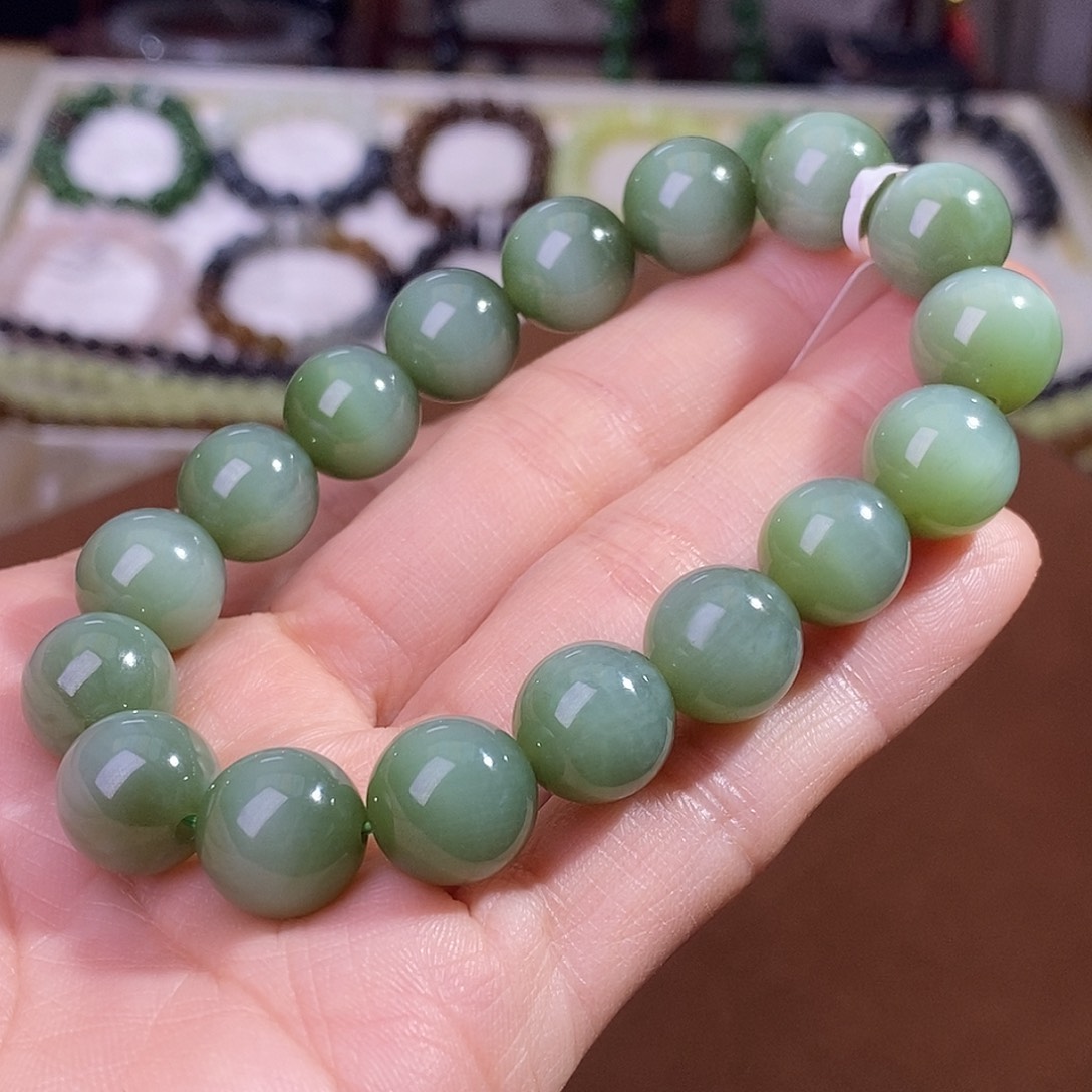 颈饰未镶嵌和田玉碧玉猫眼12mm手串