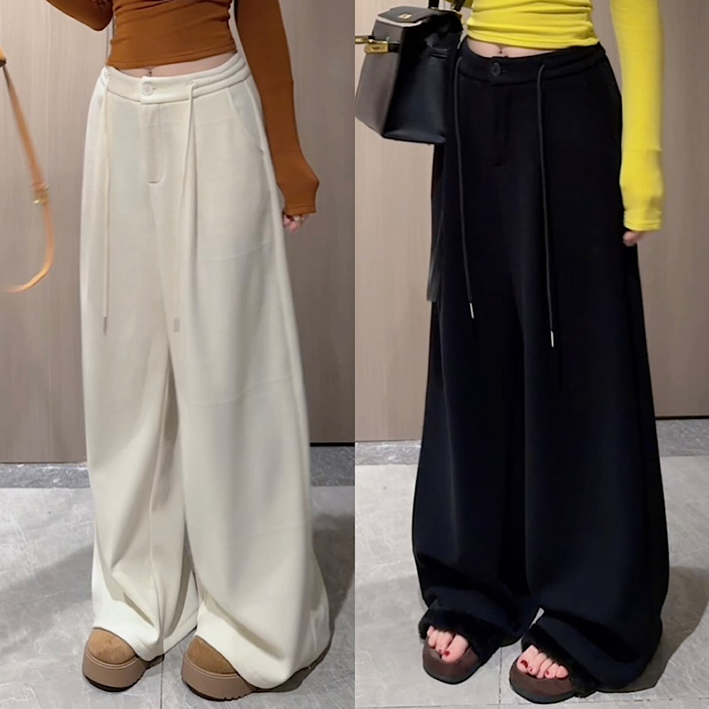 【CCDZ】秋冬新款时尚百搭韩系高腰显瘦加绒休闲裤阔腿裤女