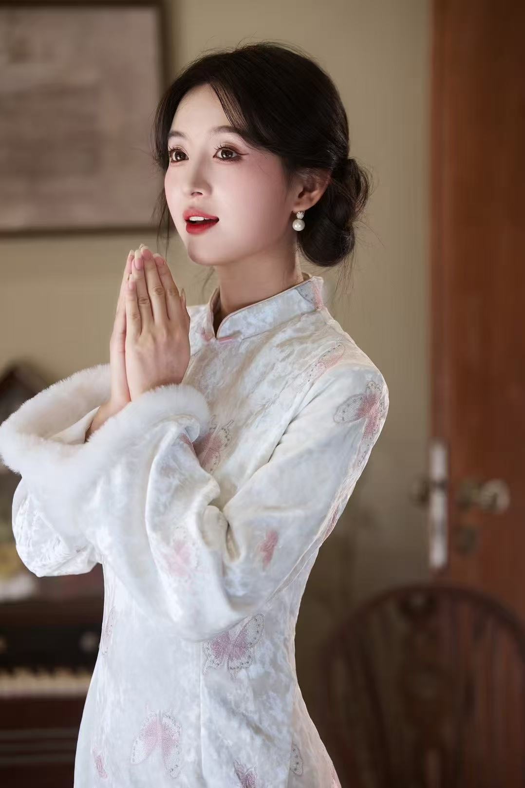 [花间]新中式少女感旗袍假两件裙子冬款双层