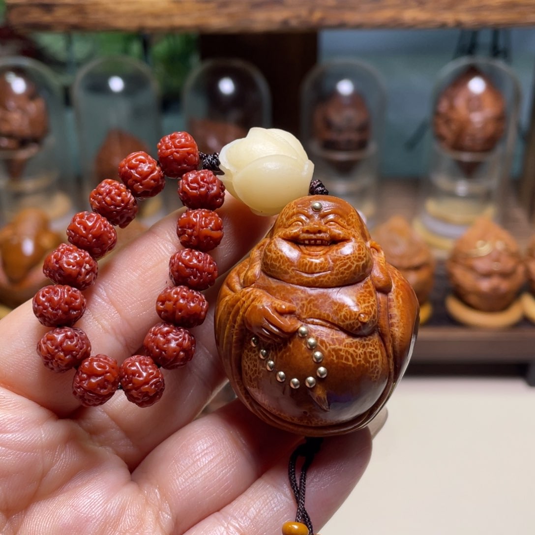 佛螺菩提吊坠镶嵌弥勒手把