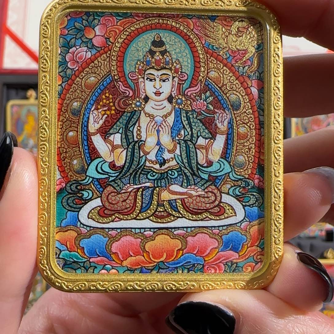 装裱画纯手绘天然矿料 四臂观 普华东智绘