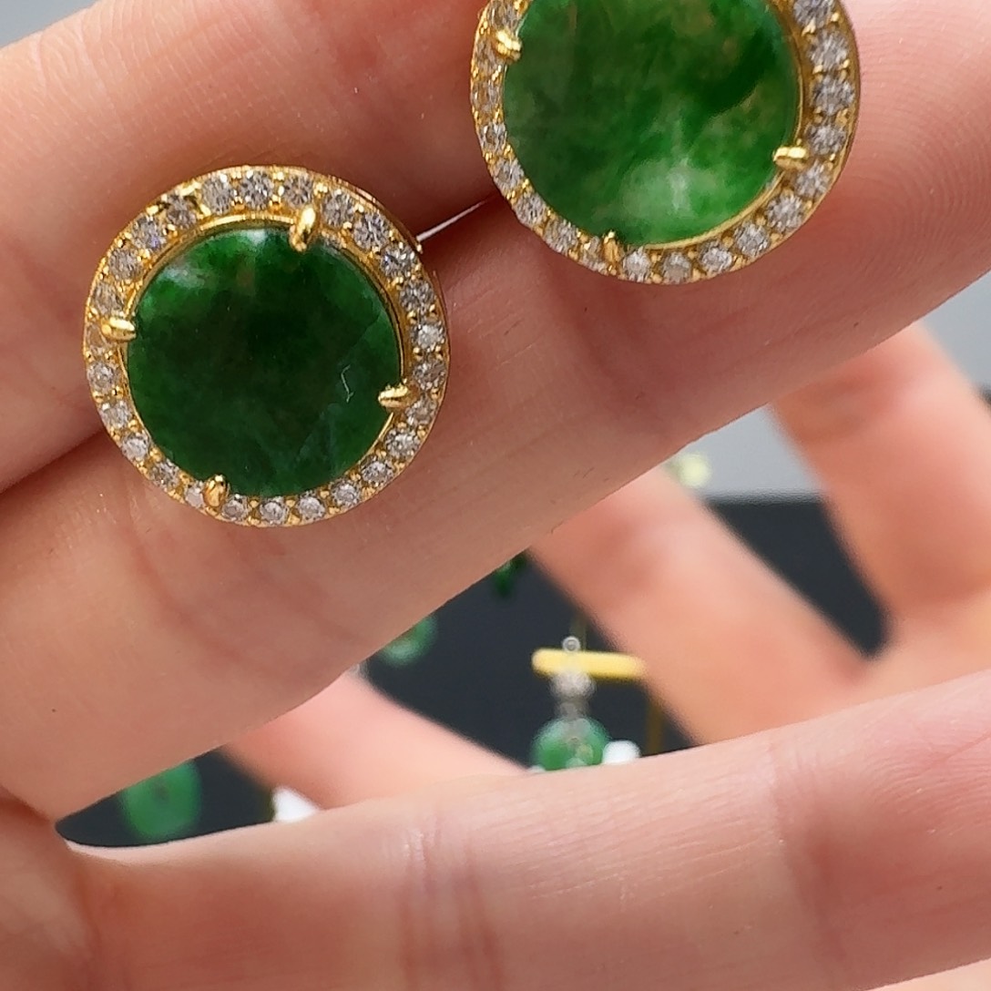 翡翠耳饰银S925镶嵌耳钉