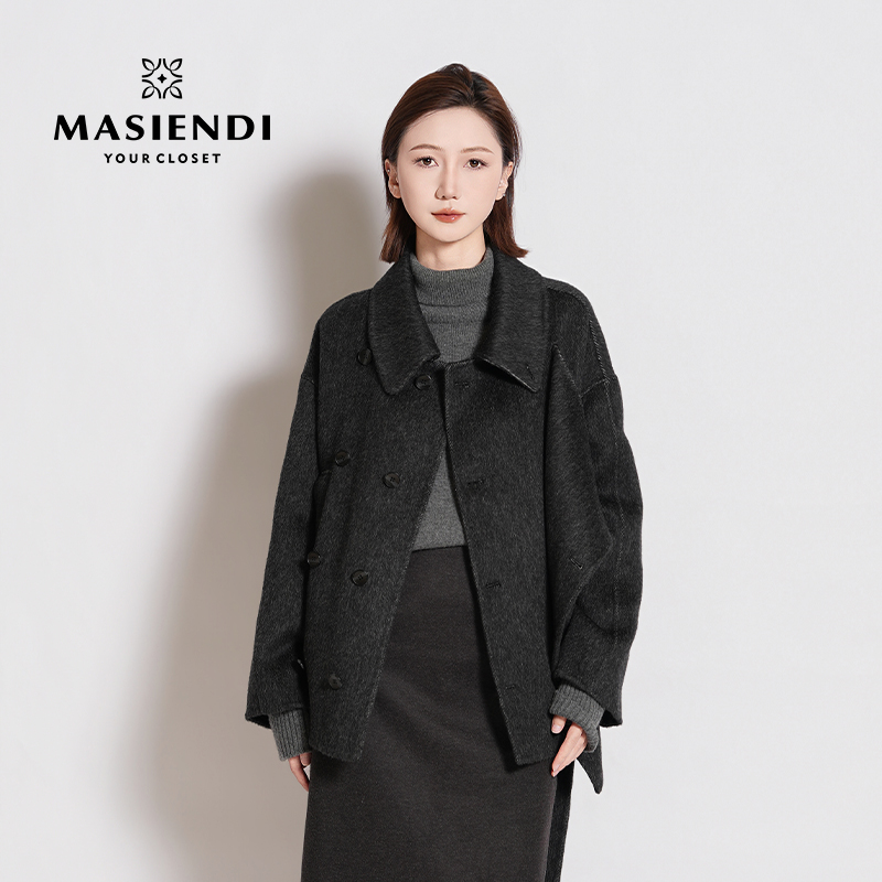 MASIENDI/玛丝恩迪翻领复古羊毛兔毛短款大衣冬季430678秋冬外套