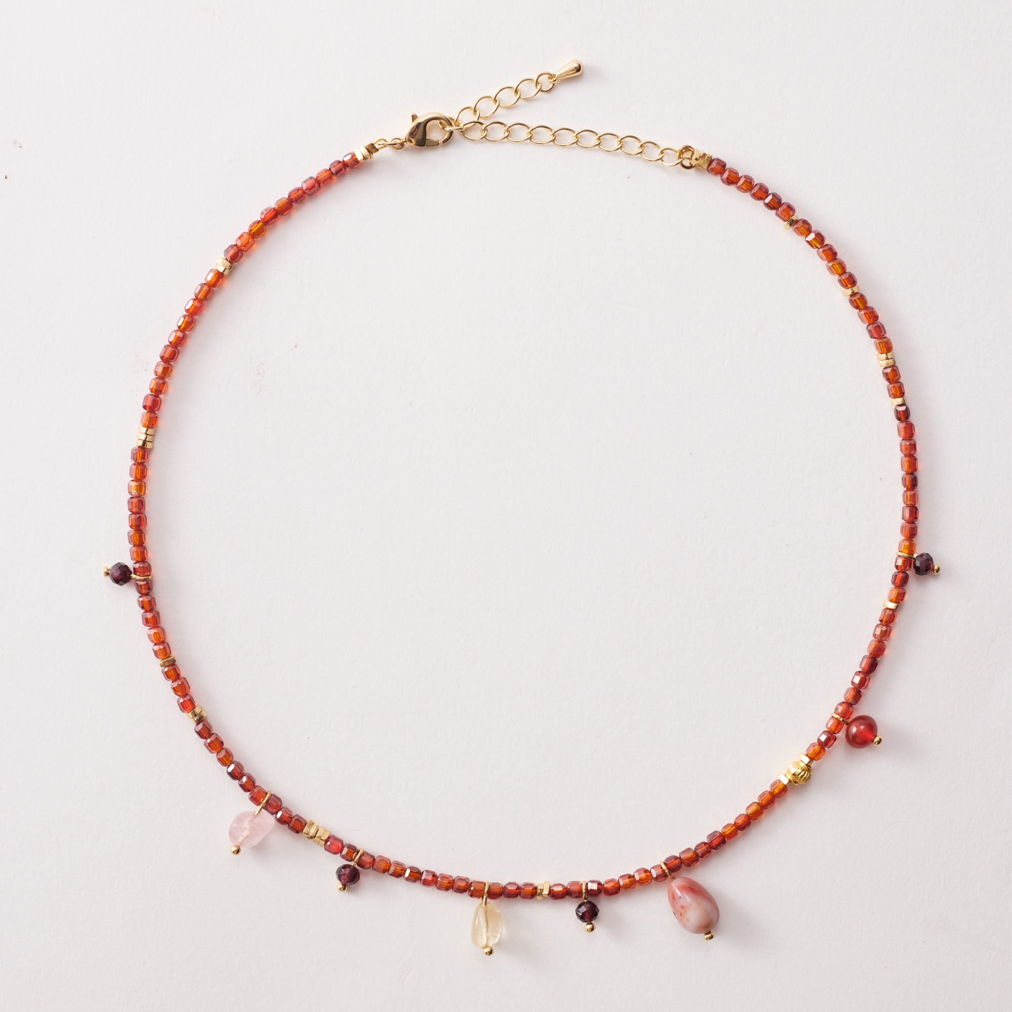 【红蕾点点项链】镀18K金水晶石榴石玛瑙个性新年时尚项链169