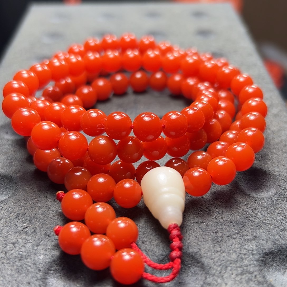 未镶嵌东山大䧟坝料南红佛珠尺寸7mm南红玛瑙