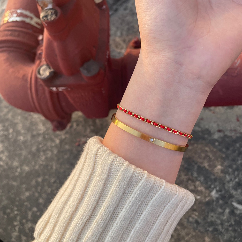 钛钢手镯 不掉色极简拉丝哑光单钻永恒之环卡扣开口手镯J109