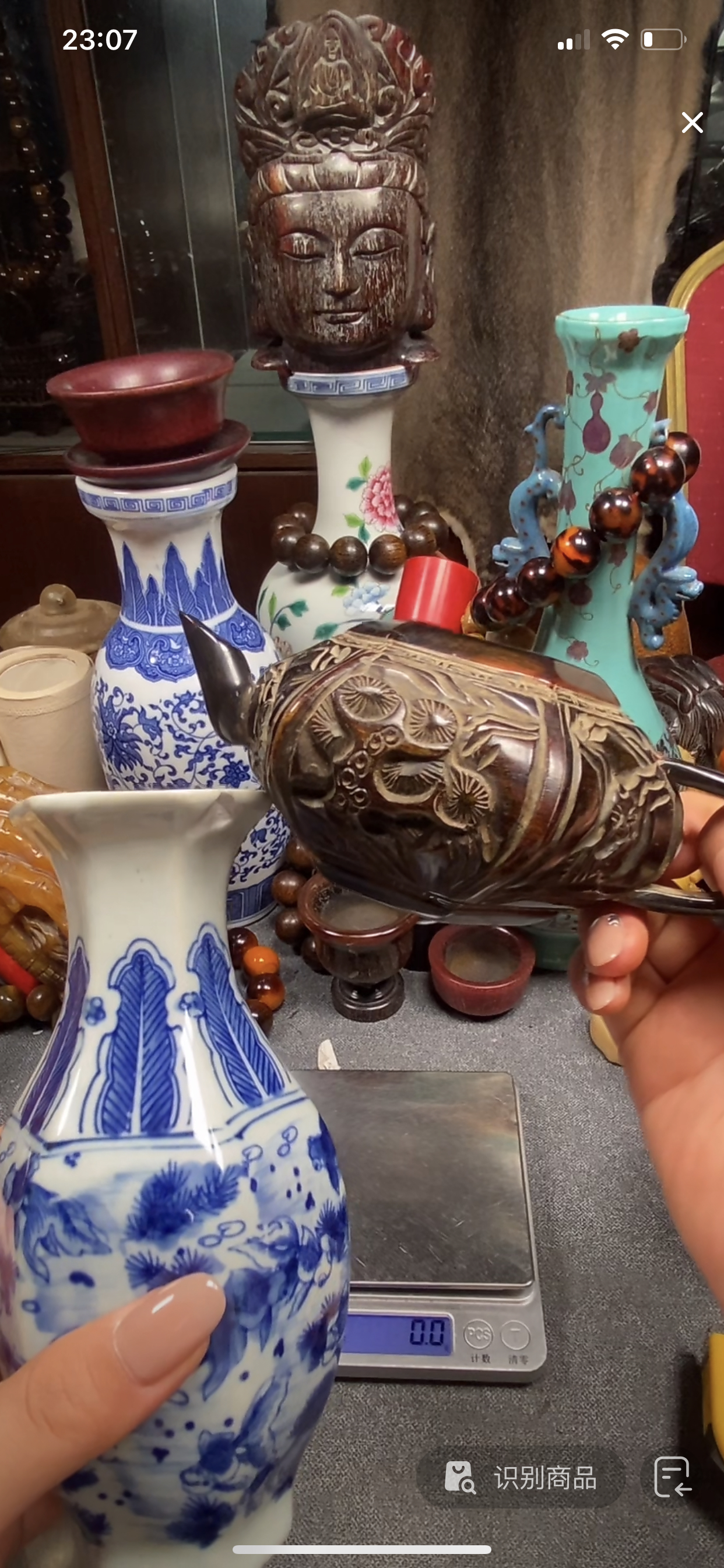 青花釉里红四季花卉纹复古纯手工成型薄胎盖碗