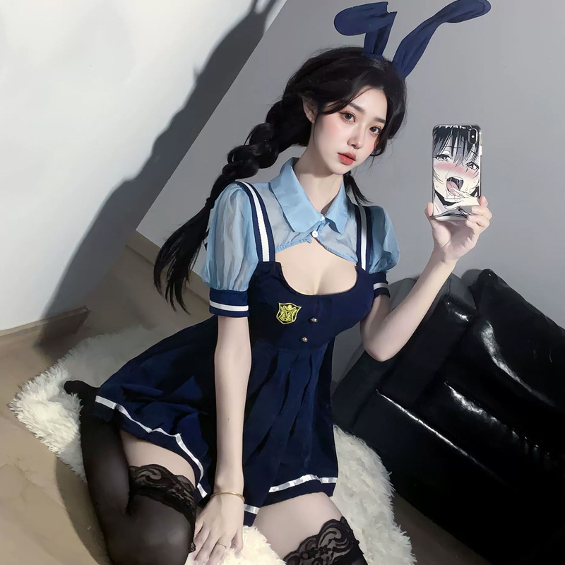 青年休闲短裤翻领睡衣夏季家居服套装显瘦蓝色桑拿学生日系性感