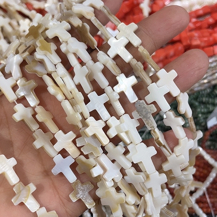 玛瑙/玉髓合金珠宝半成品天然贝壳十字架配件2条