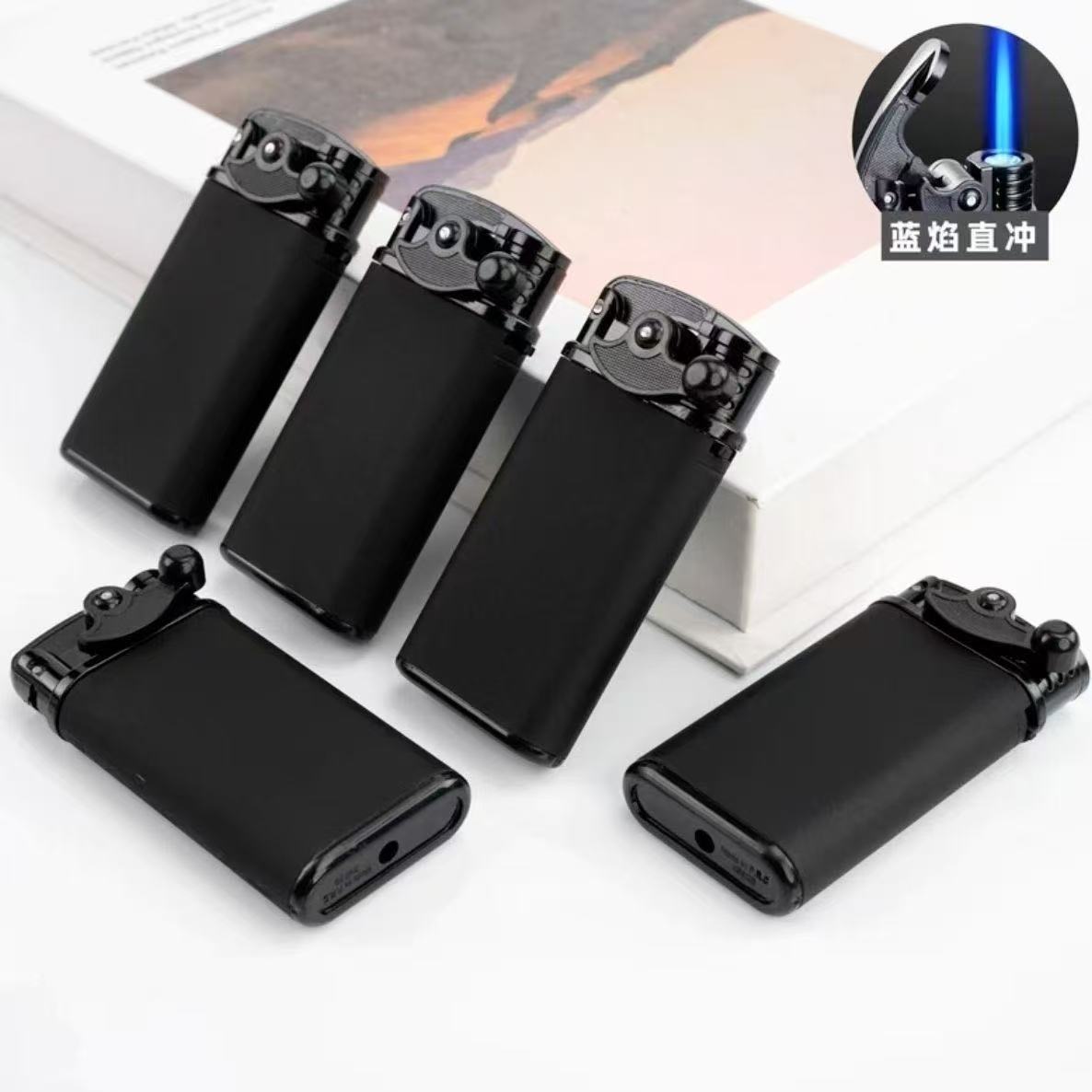 新款创意摇臂打火机金属蓝焰直冲防风可充气定制印字送男友礼物