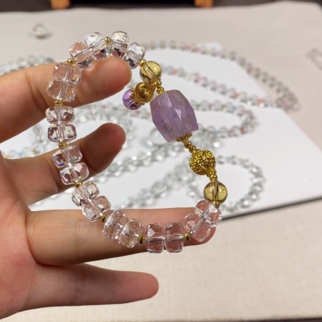 手串白水全净体 紫水原石