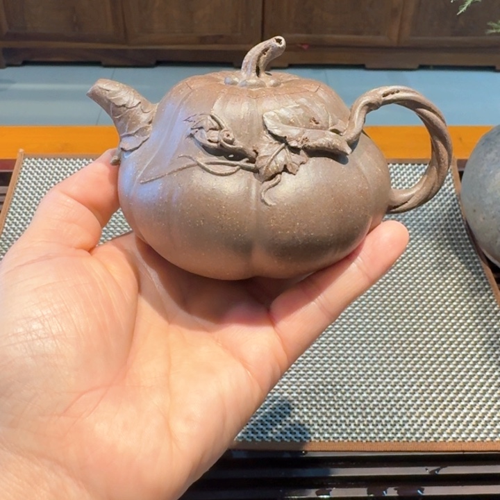 红泥茶壶蟹壳青南瓜壶240c c