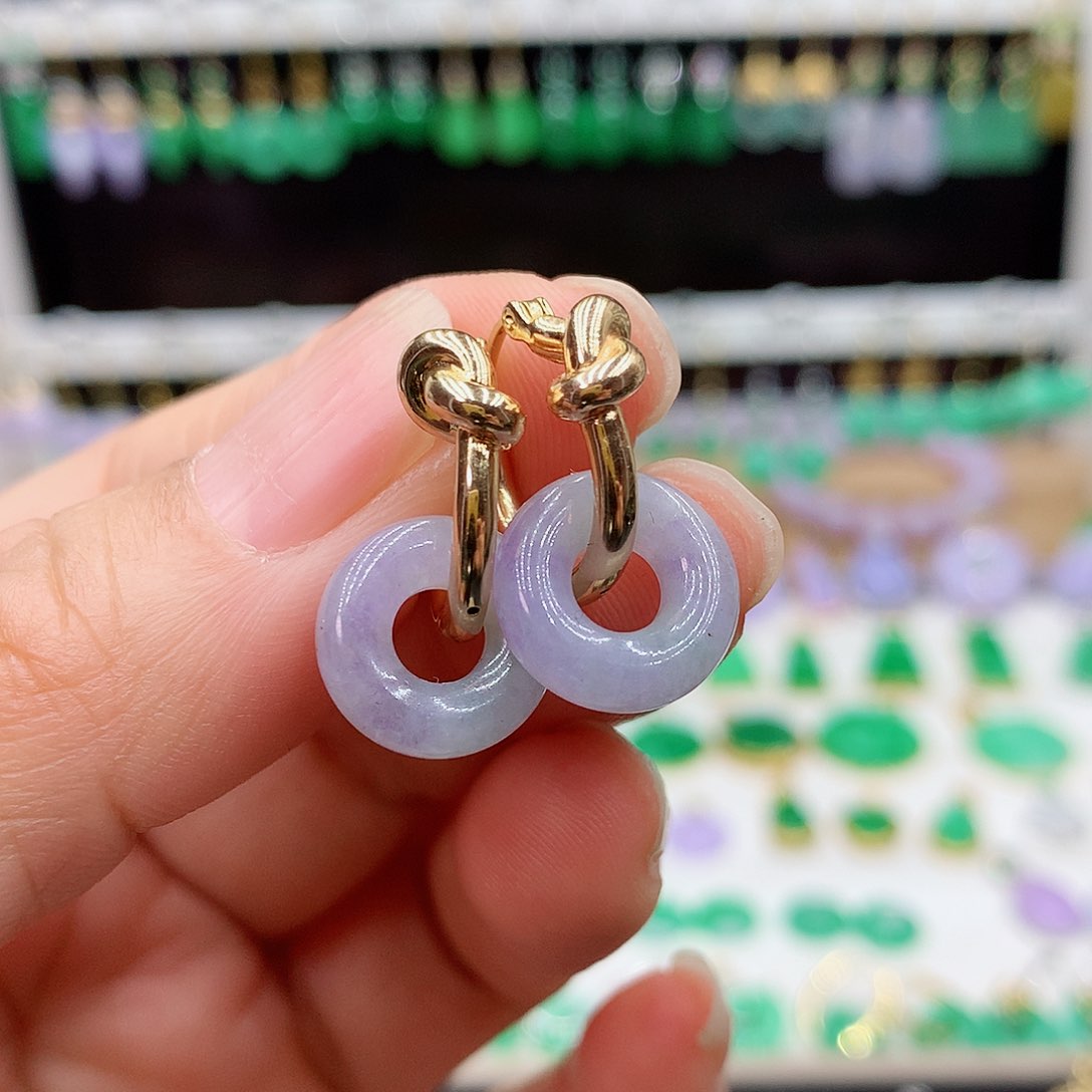 翡翠耳饰18K金镶嵌的