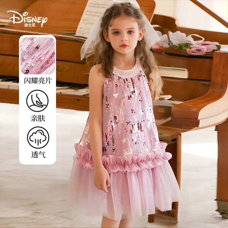 Disney/迪士尼女条纹休闲风连衣裙2025年夏装童裙礼服圆点夏装