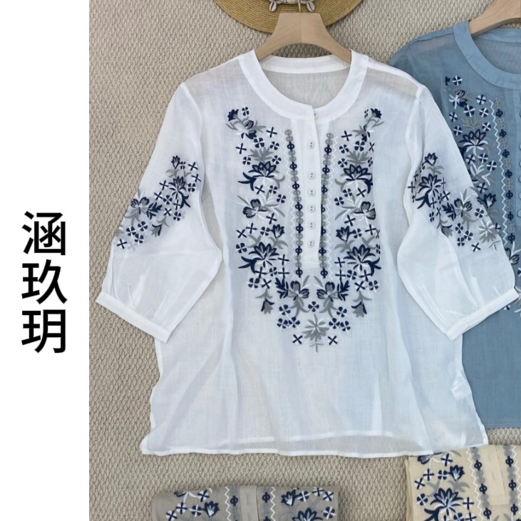 涵玖玥▪100%麻【乱花渐欲】浪漫复古宽松上衣丝-2552#