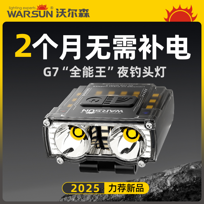 Warsun/沃尔森G7夜钓头灯强光超长续航钓鱼专用头戴式感应帽夹灯商品图