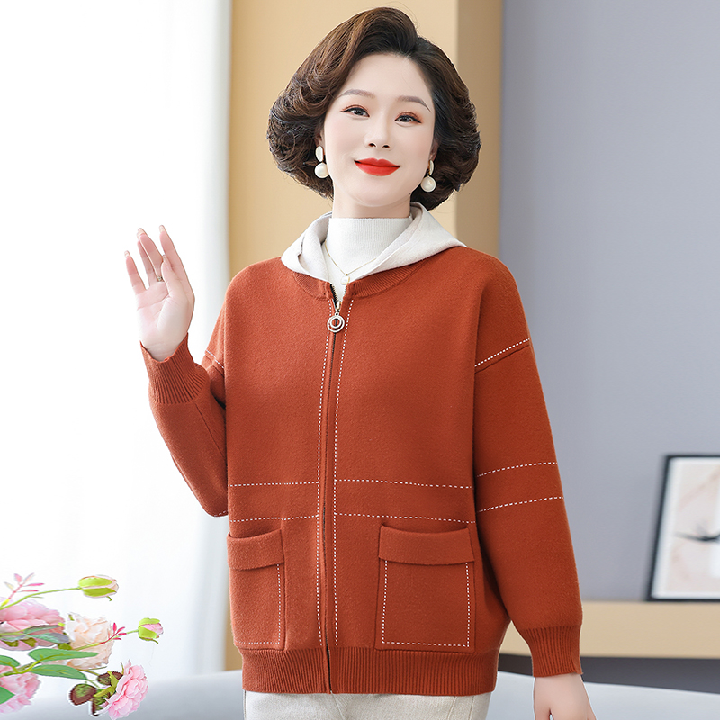 妈妈装针织开衫外套毛衣女春秋季中老年人百搭打底衫时尚显瘦上衣