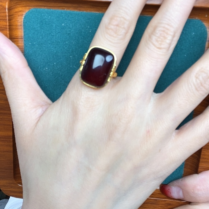 血珀戒指银S925镶嵌戒指