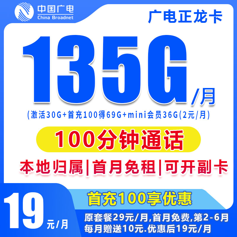 手机流量卡5g网络信号流量可结转电话卡可办副卡广电19正龙卡L3N