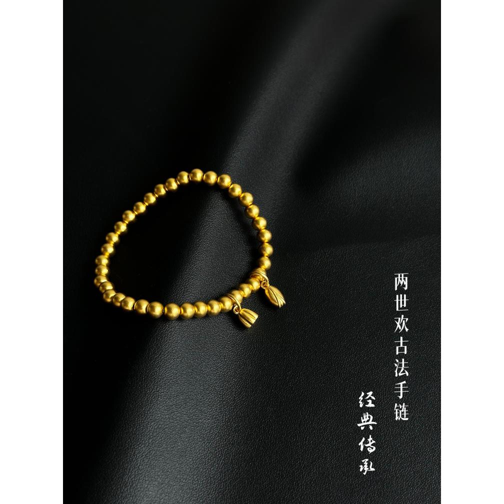 足银手链 【两世欢手链】古法磨砂5MM叠戴神器弹力绳可调节手链手串
