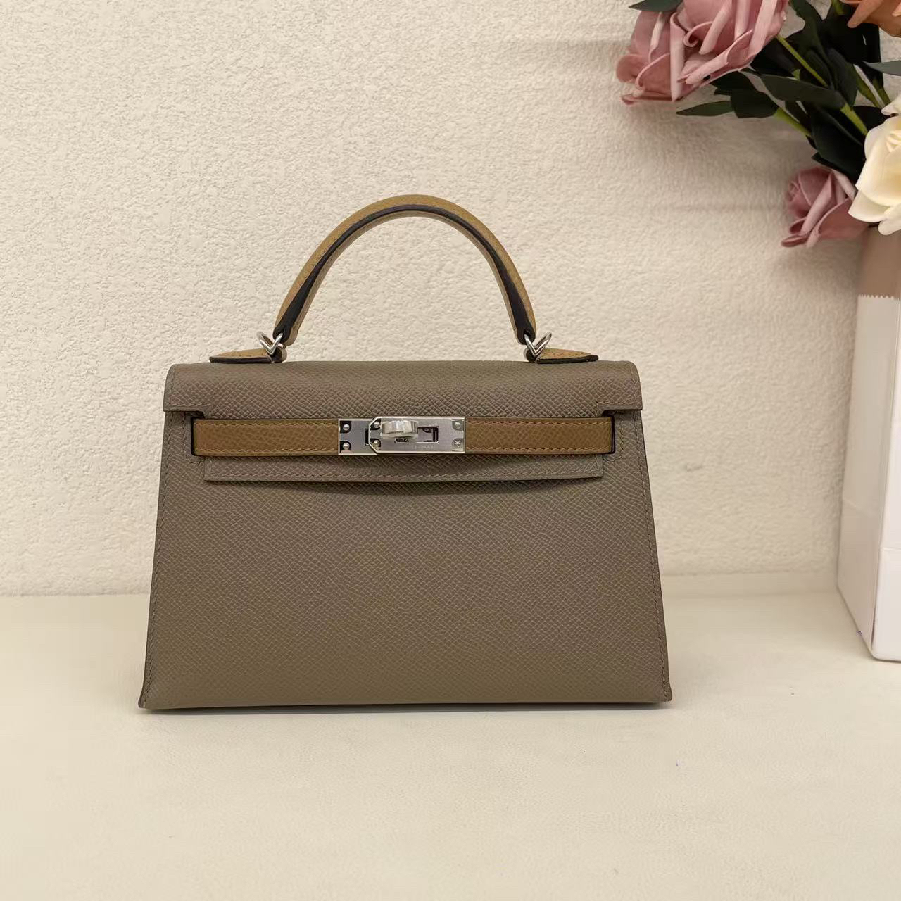 99新 Hermes/爱马仕 mini kelly  二代 U e皮大象灰zbb0920a1 