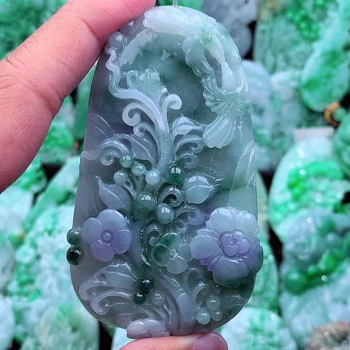 天然A货翡翠花鸟牌