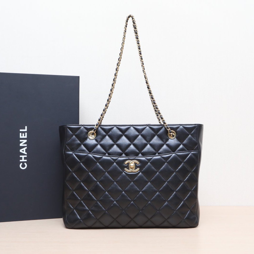 99新 Chanel/香奈儿 小花姑姑335336 24K 购物袋/托特包 黑色