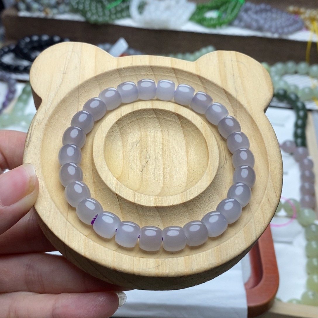 和田玉手链未镶嵌8mm高冰烟紫直切