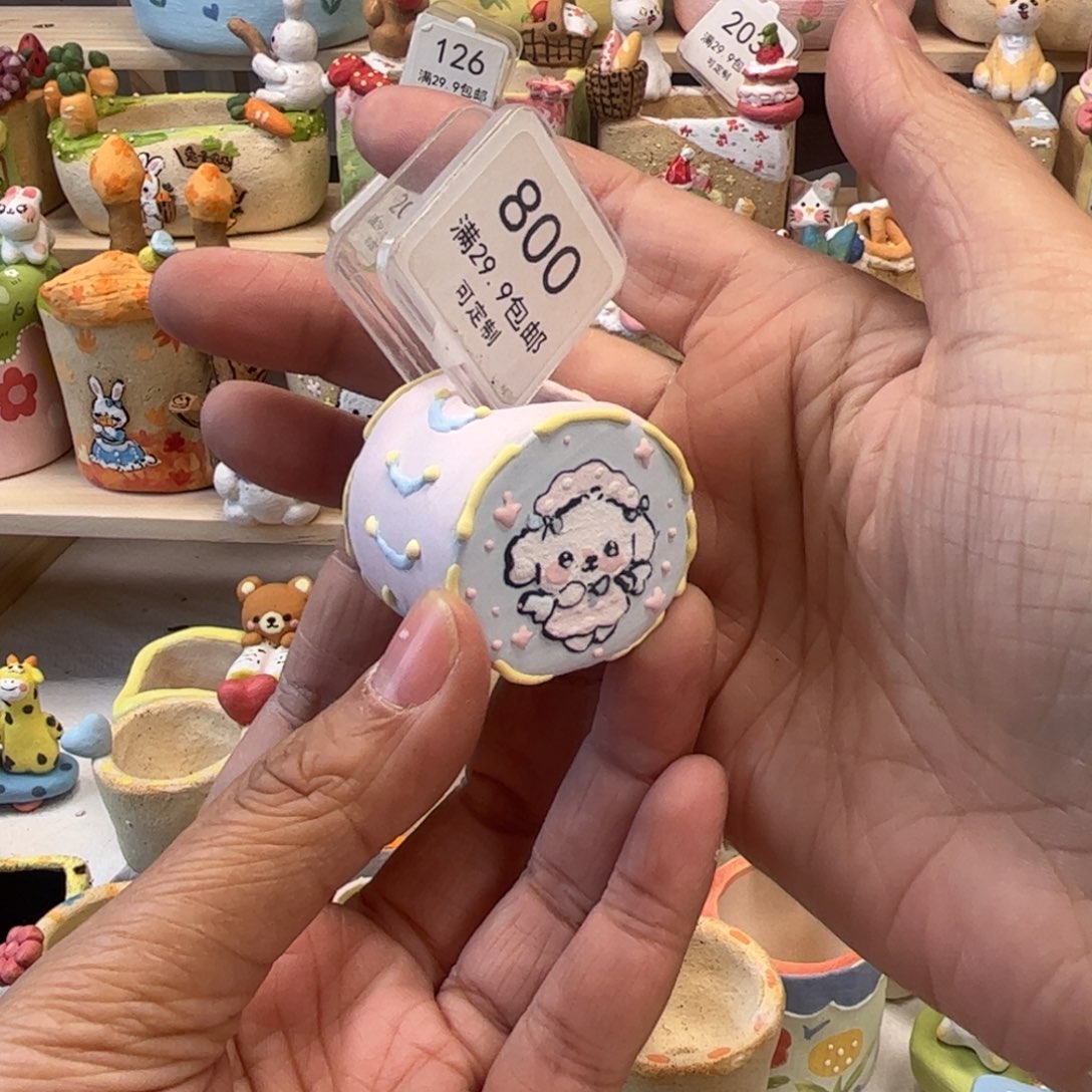 800骨盆小羊花盆手绘