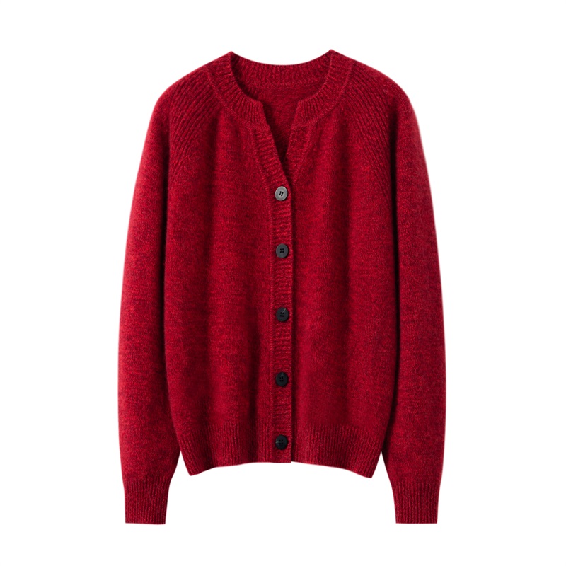 【100%山羊绒】冬季新款花纱加厚毛衣女士剪刀领百搭针织衫