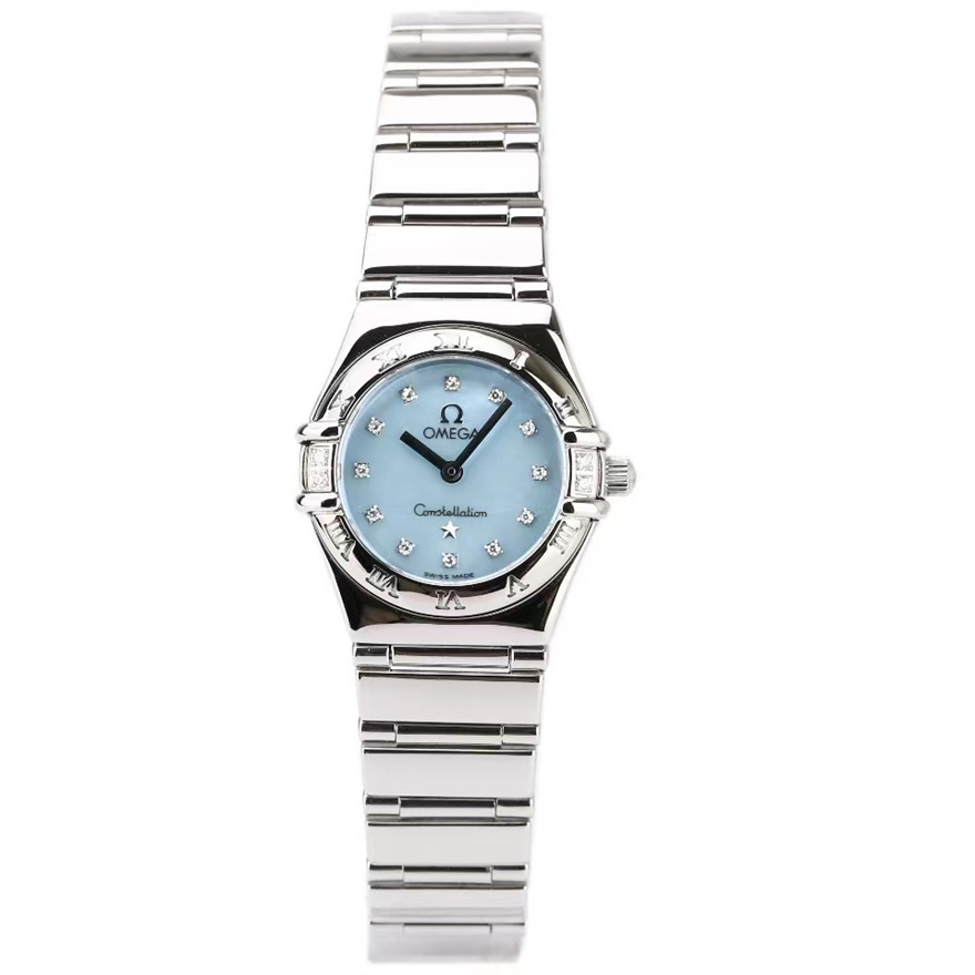 99新 Omega/欧米茄 佳宝女表/天蓝色贝母盘钻刻/表径22.5mm
