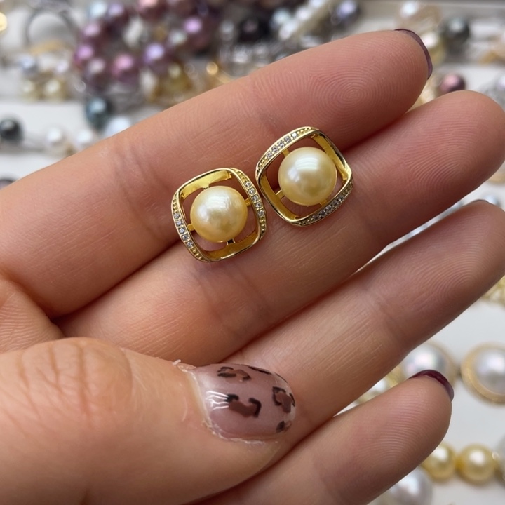 海水珍珠耳饰银S925镶嵌