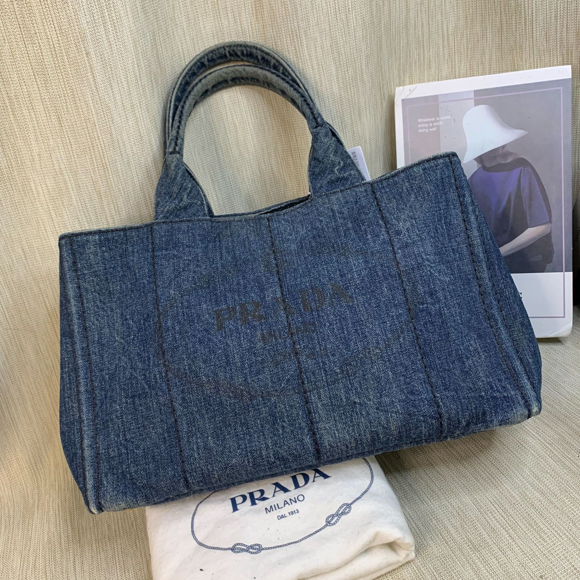 95新 Prada/普拉达 牛仔手提包/WJ10111001/1001