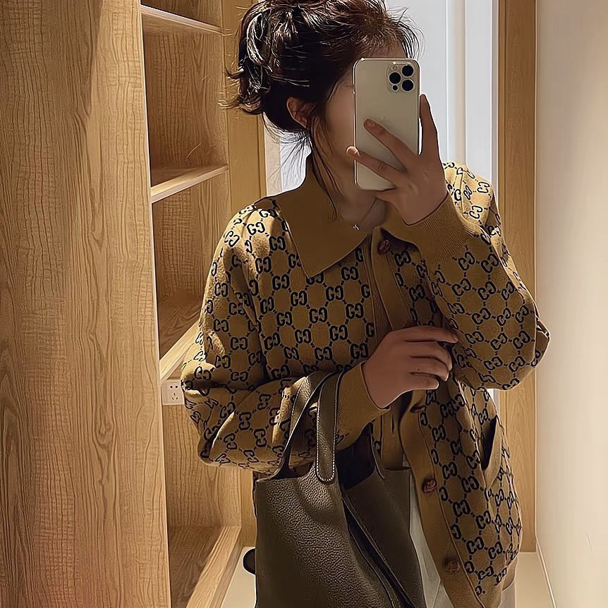 99新 GUCCI/古驰 3865/GUCCI字母印花羊毛衫开衫针织衫/XS码