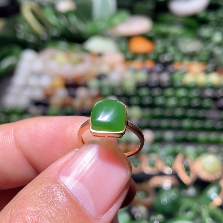 和田玉戒指18K金镶嵌安**你