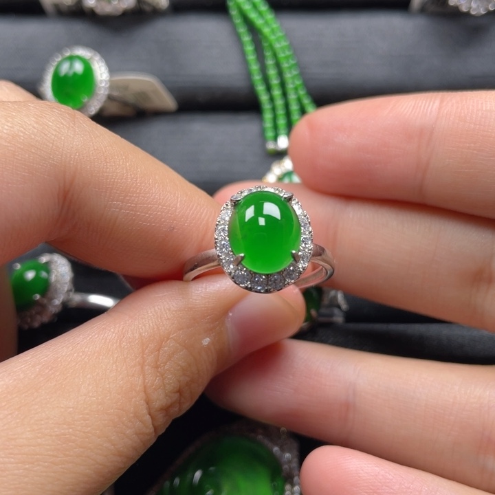 翡翠戒指银S925镶嵌戒指