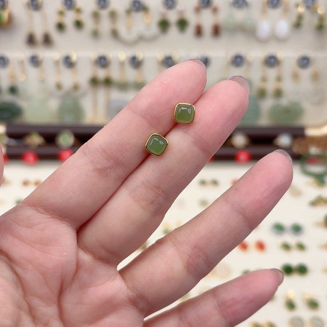 银S925镶嵌和田玉耳饰