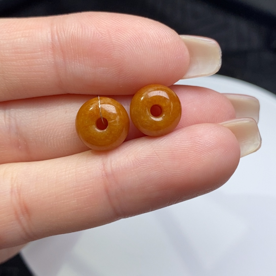 翡翠未镶嵌耳饰黄翡小扣子