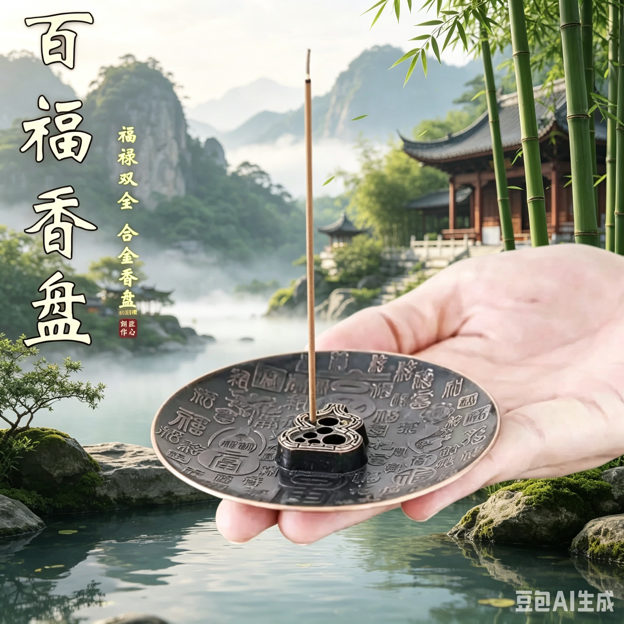 福利款复古百福香插创意香薰炉仿古做旧精美通宝香盘檀香沉香香插商品图
